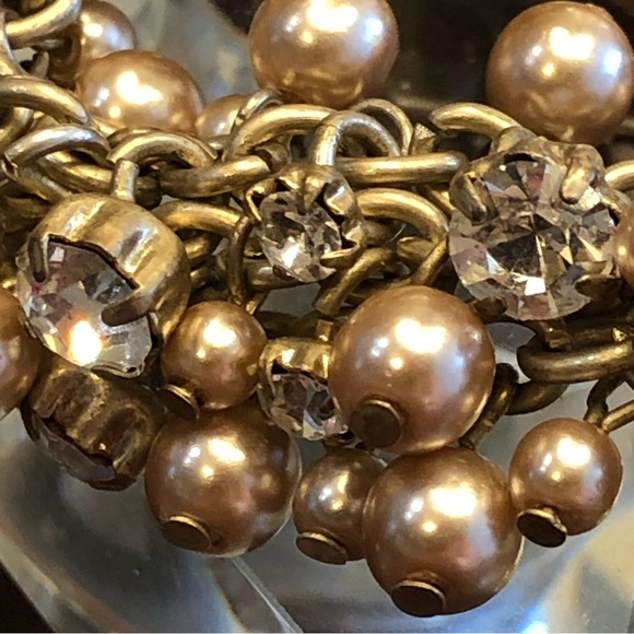 Gold with Rhinestones and Pearls Cha-Cha Bracelet - Picture 2 of 6